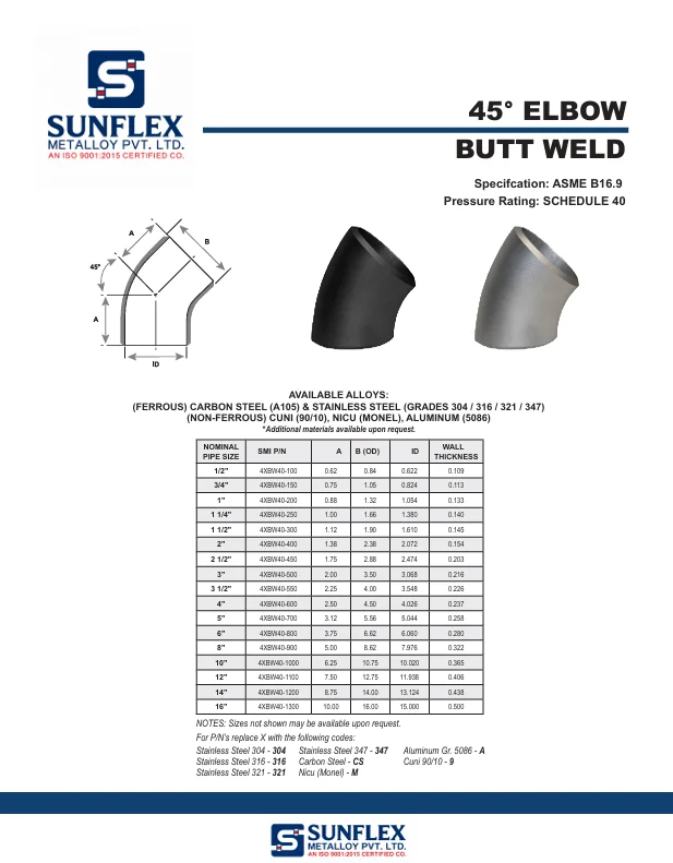 Buttweld Elbow Schedule 40
